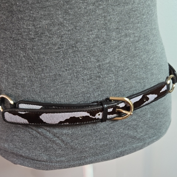 Ann Taylor Large Brown/White Animal Print Skinny Belt Leather Brass Buckle - NEW - Picture 2 of 16